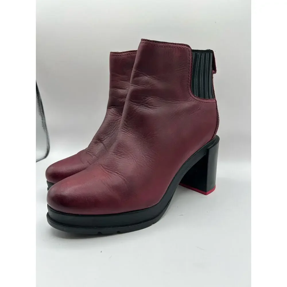 Sorel Rich Wine Margo Chelsea Block Heeled  Platform Boots Leather Women's Sz 9 - Picture 7 of 12